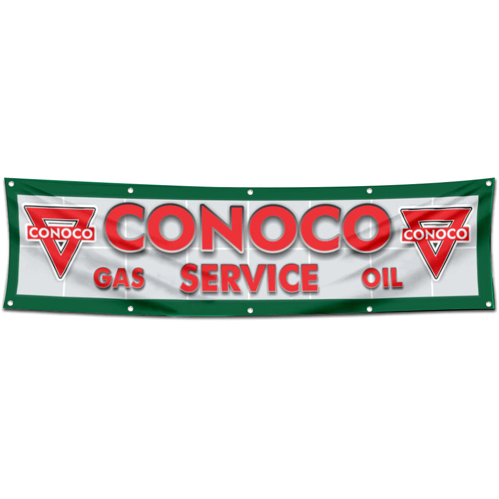 Fyon Car Motor Oil Garage Shop Decor Banner Works for Conoco Gas Service Flag 2x8 Feet