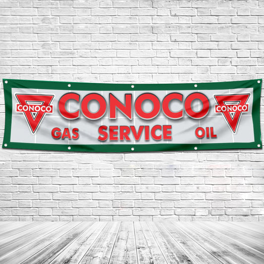 Fyon Car Motor Oil Garage Shop Decor Banner Works for Conoco Gas Service Flag 2x8 Feet