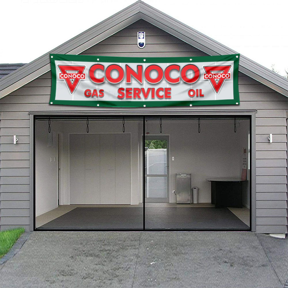 Fyon Car Motor Oil Garage Shop Decor Banner Works for Conoco Gas Service Flag 2x8 Feet