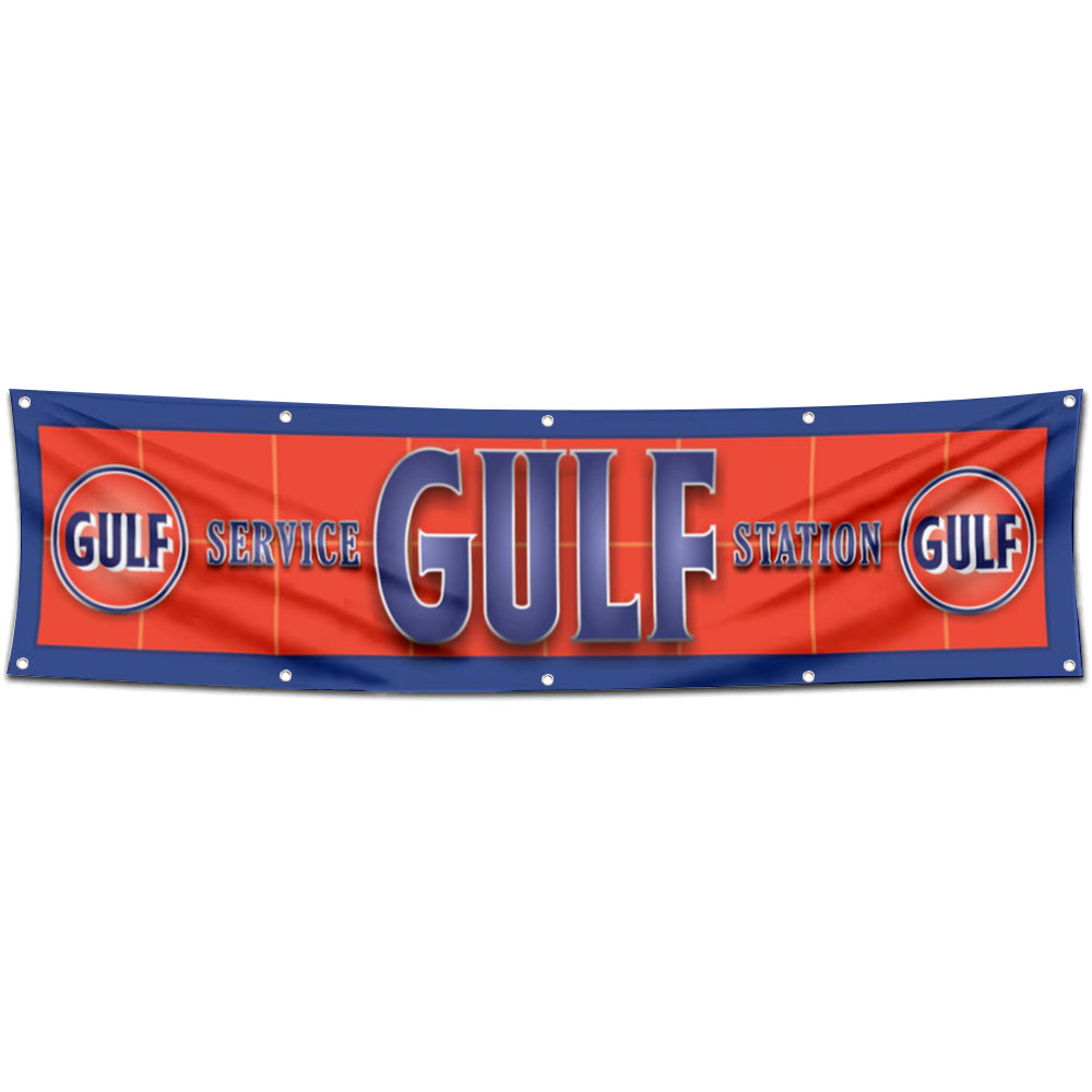 Fyon Car Motor Oil Garage Shop Decor Banner Works for Gulf Flag 2x8 Feet