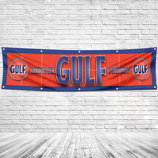 Fyon Car Motor Oil Garage Shop Decor Banner Works for Gulf Flag 2x8 Feet
