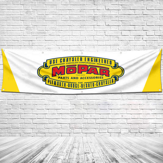 Fyon Car Motor Parts Garage Workshop Decor Banner Works for Mopar Flag White 2x8 Feet