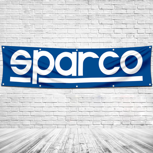 Fyon Car Motor Parts Garage Workshop Decor Banner Works for Sparco Flag Blue 2x8 Feet
