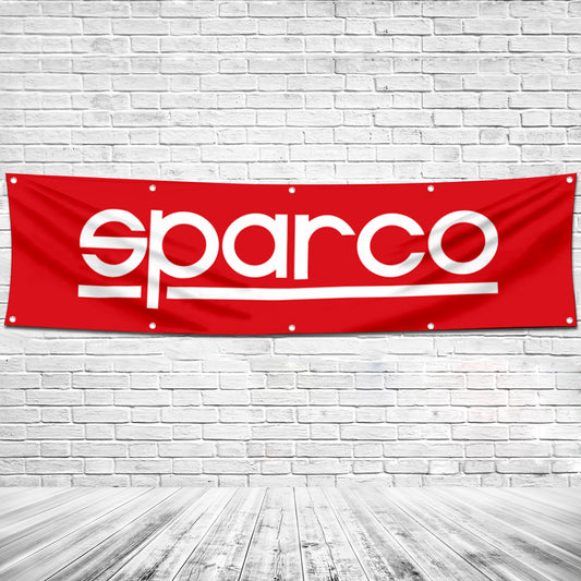 Fyon Car Motor Parts Garage Workshop Decor Banner Works for Sparco Flag Red 2x8 Feet