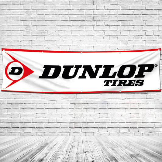 Fyon Car Motor Tires Garage Shop Decor Banner Works for Dunlop Flag White 2x8 Feet