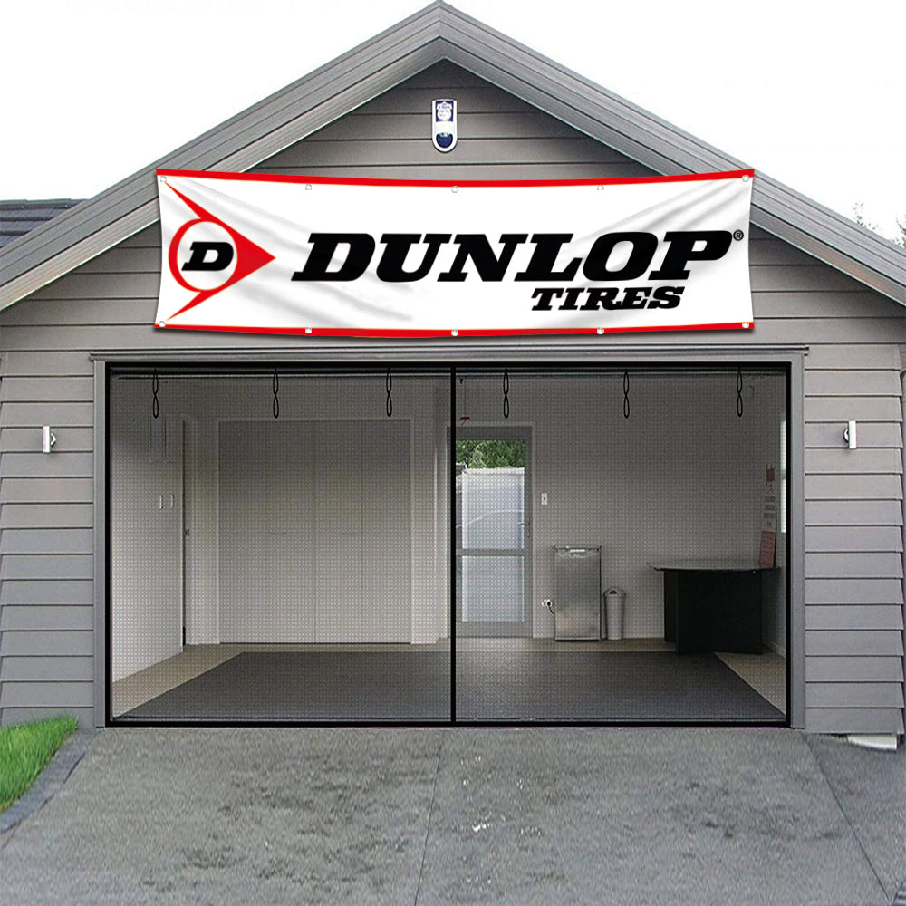 Fyon Car Motor Tires Garage Shop Decor Banner Works for Dunlop Flag White 2x8 Feet