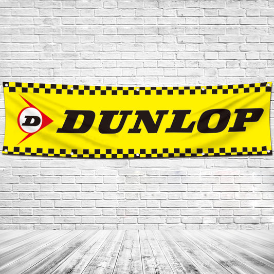 Fyon Car Motor Tires Garage Shop Decor Banner Works for Dunlop Flag Yellow 2x8 Feet