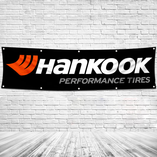 Fyon Car Motor Tires Garage Shop Decor Banner Works for Hankook Flag 2x8 Feet
