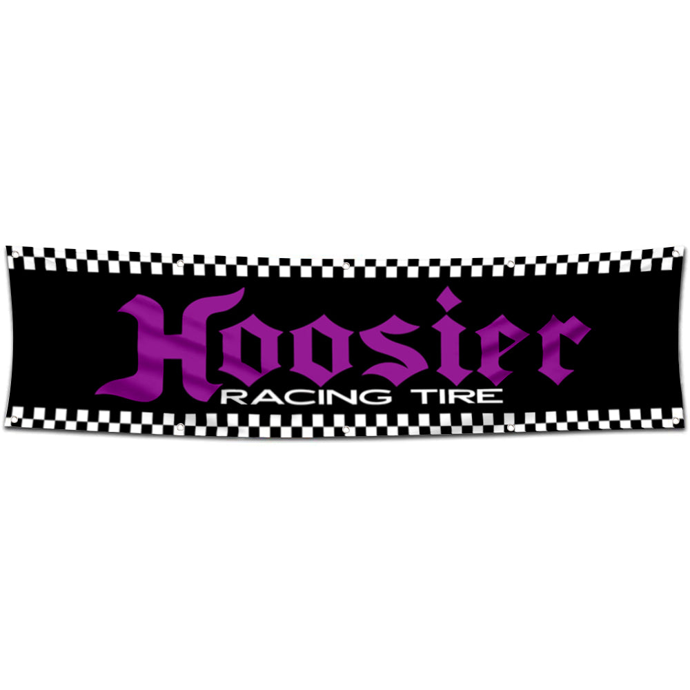 Fyon Car Motor Tires Garage Shop Decor Banner Works for Hoosier Flag Black 2x8 Feet