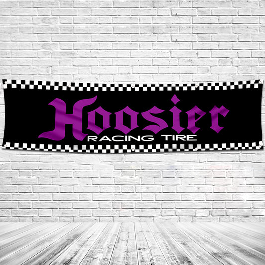 Fyon Car Motor Tires Garage Shop Decor Banner Works for Hoosier Flag Black 2x8 Feet