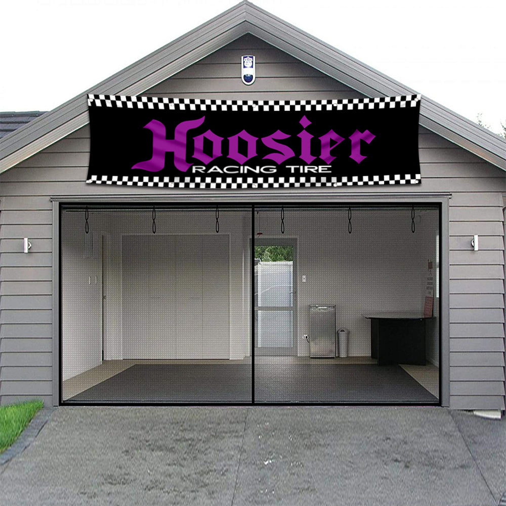 Fyon Car Motor Tires Garage Shop Decor Banner Works for Hoosier Flag Black 2x8 Feet