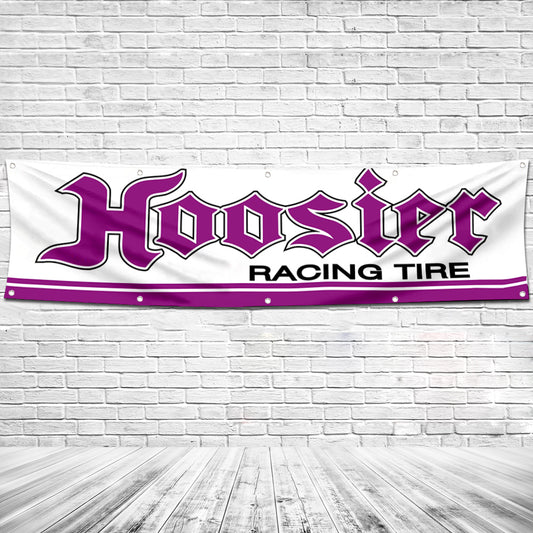 Fyon Car Motor Tires Garage Shop Decor Banner Works for Hoosier Flag White 2x8 Feet