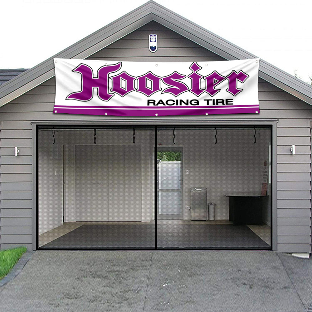 Fyon Car Motor Tires Garage Shop Decor Banner Works for Hoosier Flag White 2x8 Feet