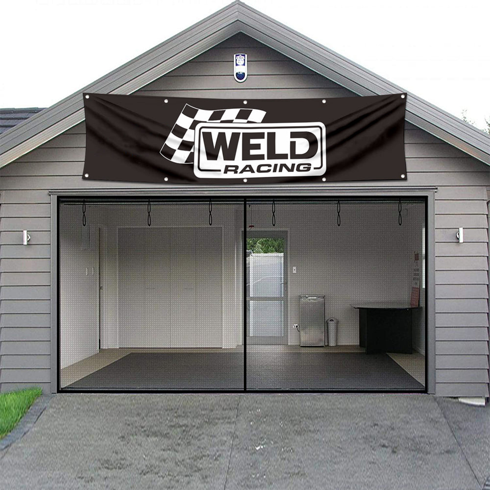 Fyon Car Motor Wheels Garage Shop Decor Banner Works for Weld Racing Flag 2x8 Feet