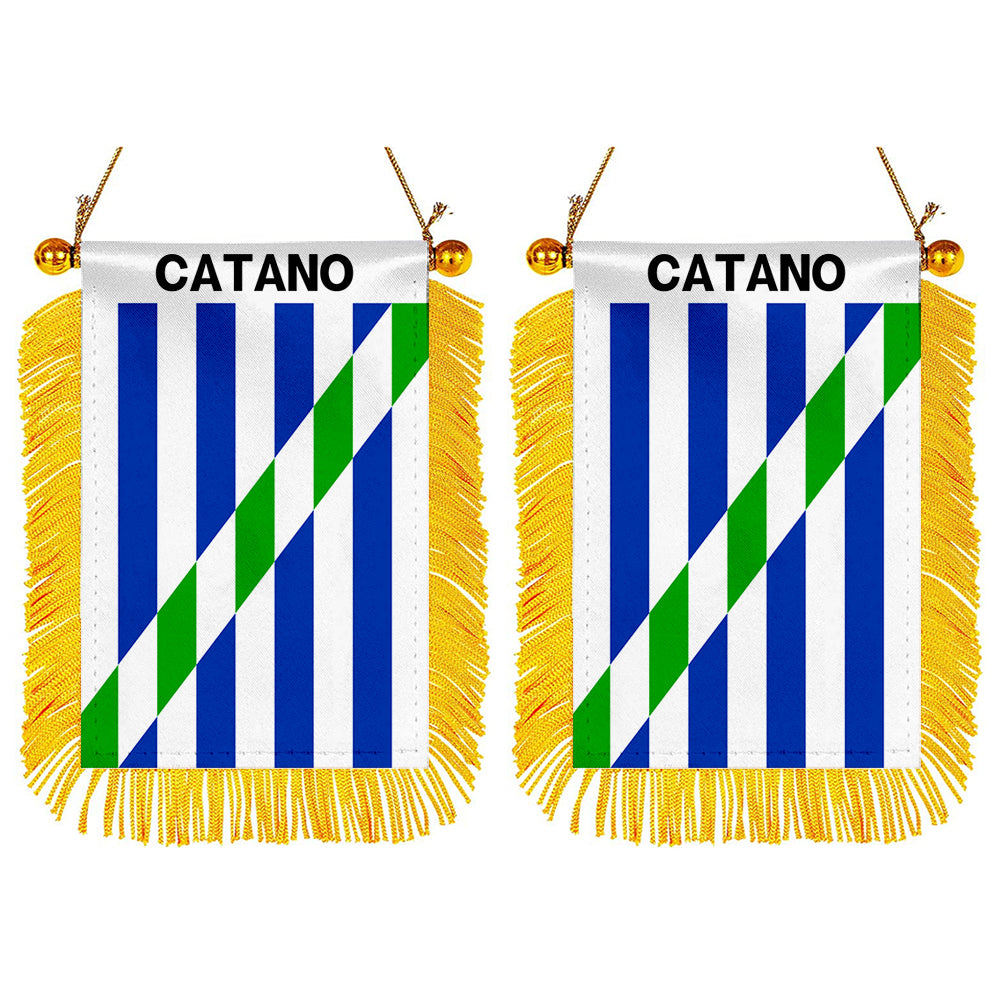 Cataño, Puerto Rico Flag Mini Car Rearview Mirror Flag Banner - 2PC