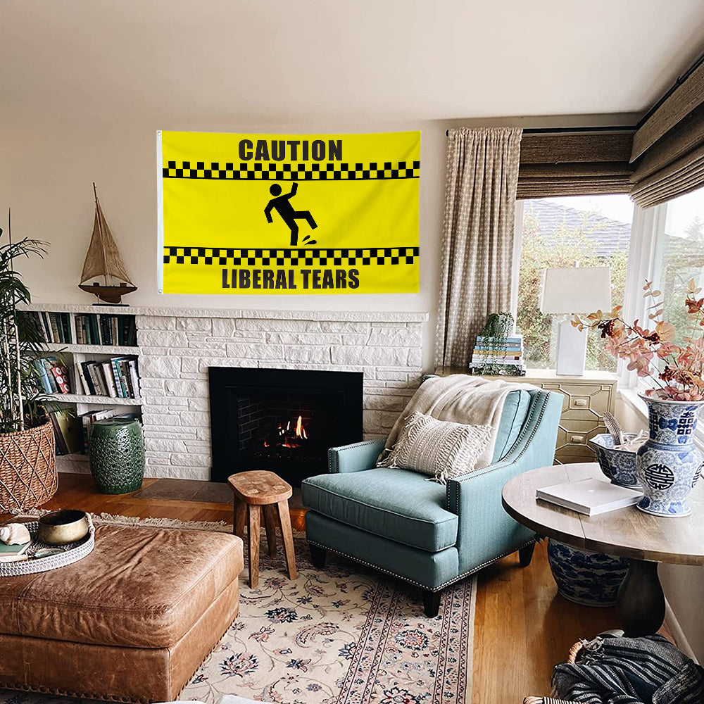 Fyon Caution Liberal Tears Flag Indoor and Outdoor Banner