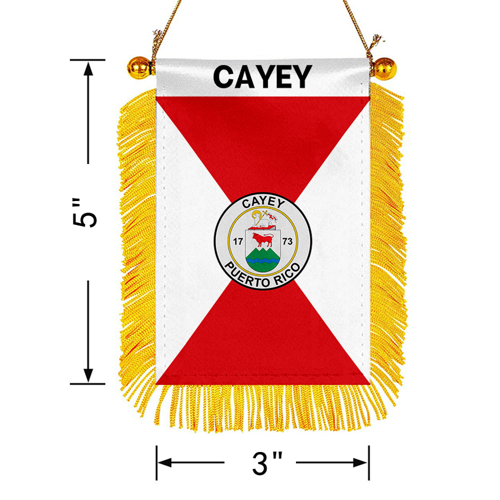 Cayey, Puerto Rico Flag Mini Car Rearview Mirror Flag Banner - 2PC