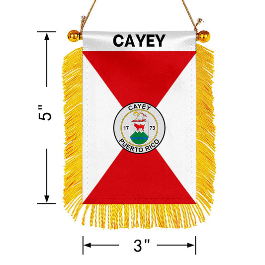 Cayey, Puerto Rico Flag Mini Car Rearview Mirror Flag Banner - 2PC