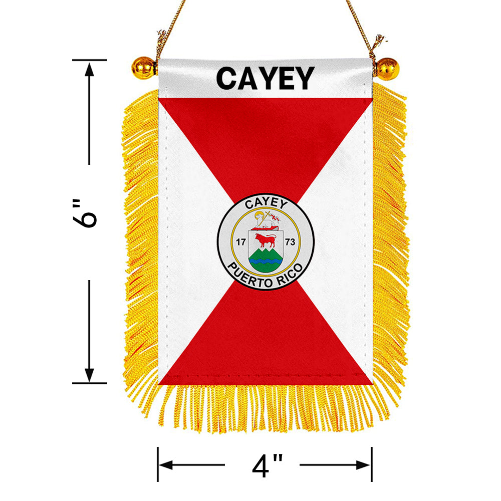 Cayey, Puerto Rico Flag Mini Car Rearview Mirror Flag Banner - 2PC