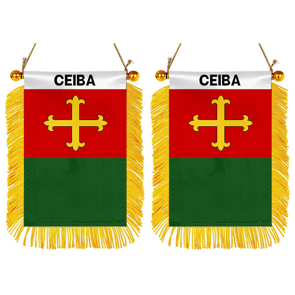 Ceiba, Puerto Rico Flag Mini Car Rearview Mirror Flag Banner - 2PC