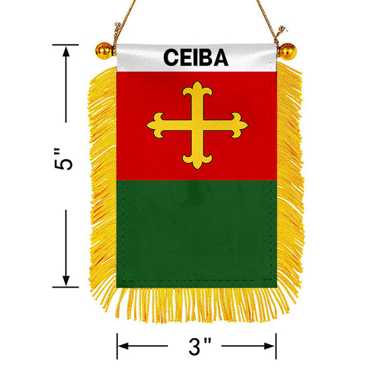 Ceiba, Puerto Rico Flag Mini Car Rearview Mirror Flag Banner - 2PC