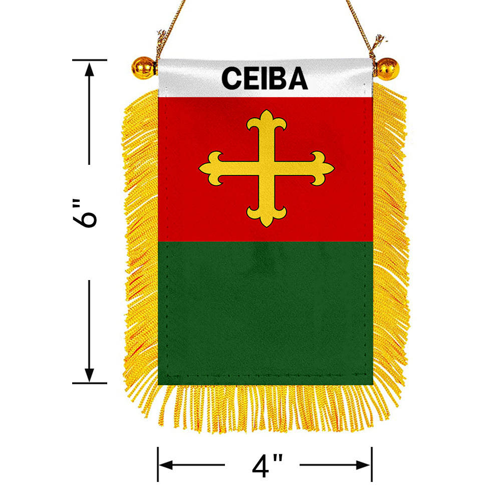 Ceiba, Puerto Rico Flag Mini Car Rearview Mirror Flag Banner - 2PC