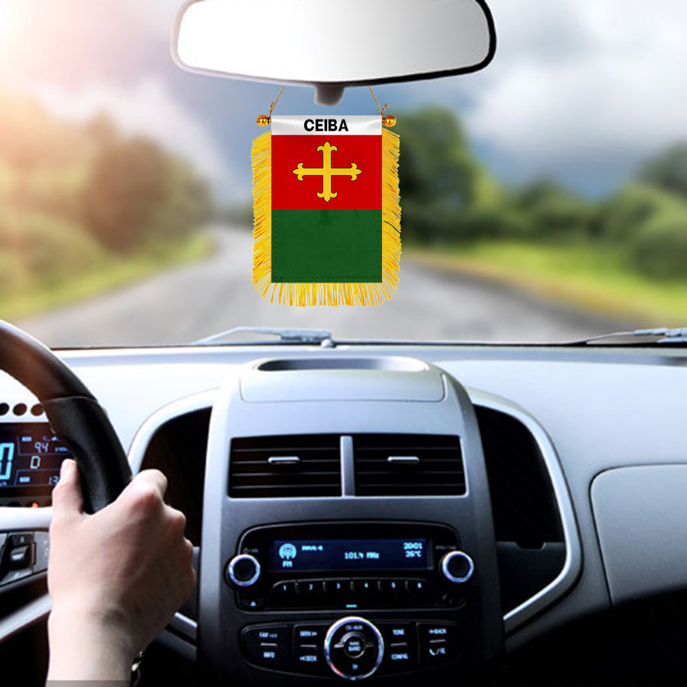 Ceiba, Puerto Rico Flag Mini Car Rearview Mirror Flag Banner - 2PC