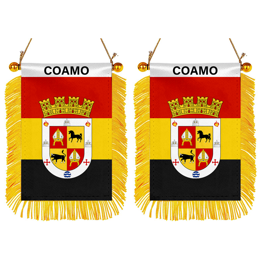 Coamo, Puerto Rico Flag Mini Car Rearview Mirror Flag Banner - 2PC