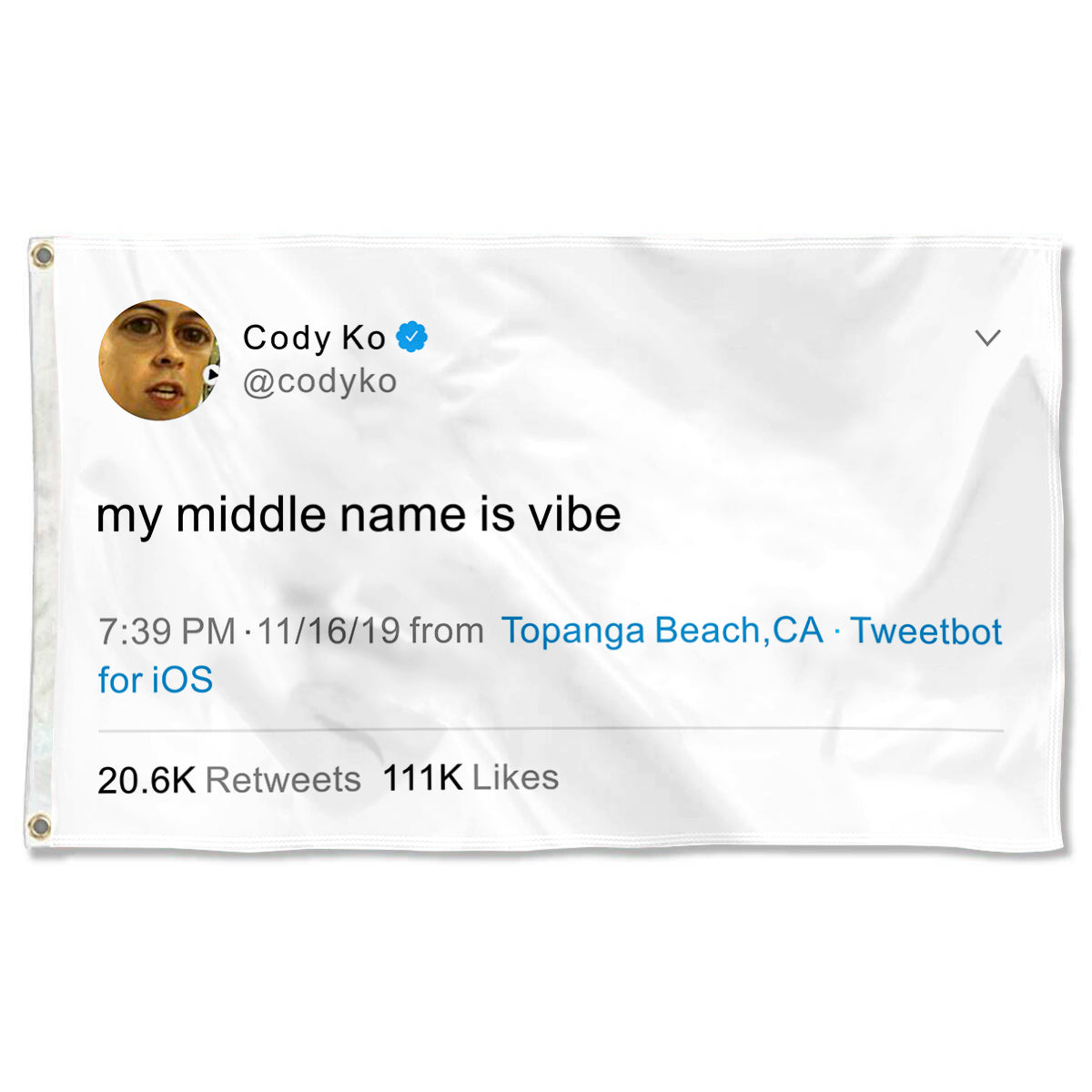 Fyon Cody Ko Funny twitter Banner flag My middle name is vibe Funny Indoor and outdoor banner