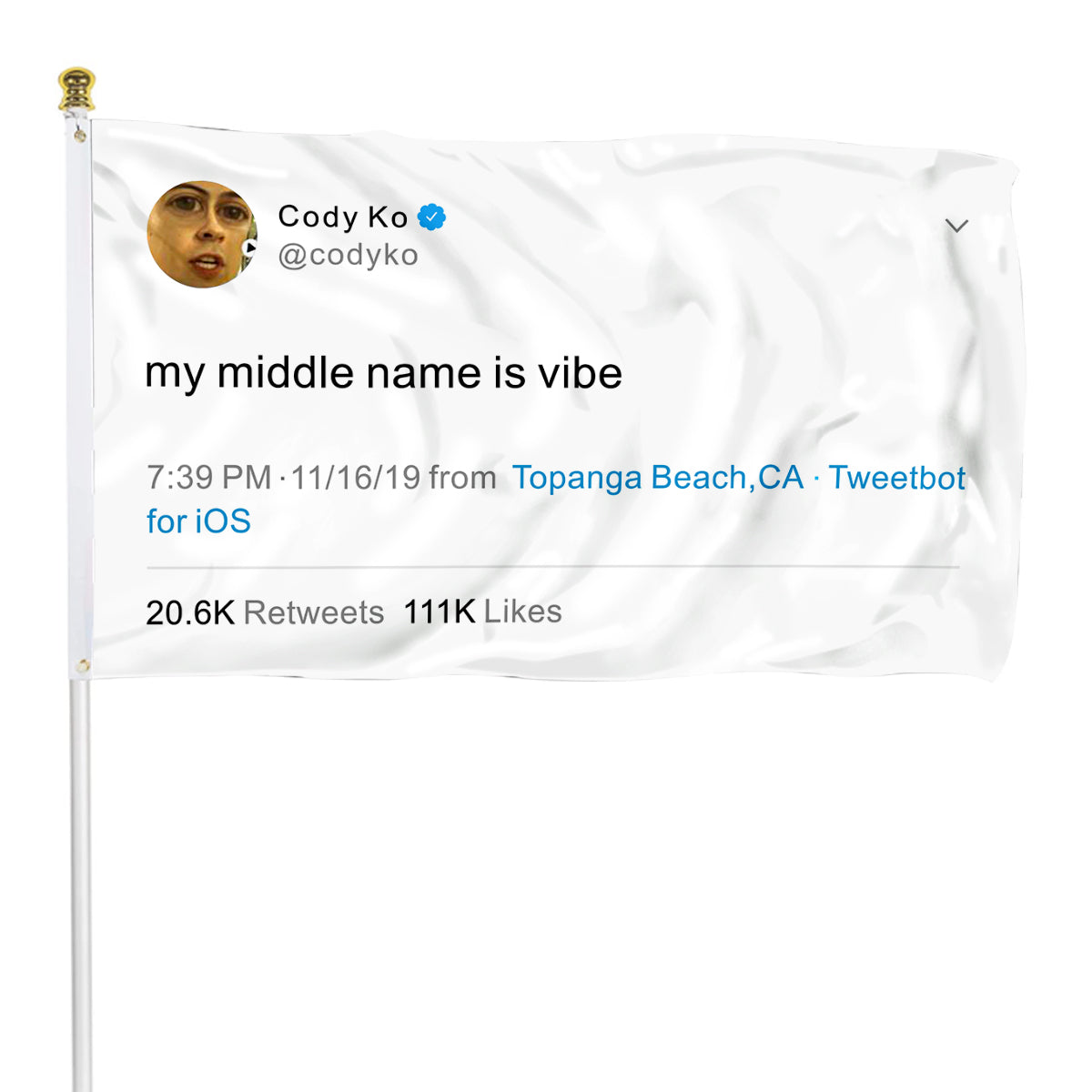 Fyon Cody Ko Funny twitter Banner flag My middle name is vibe Funny Indoor and outdoor banner