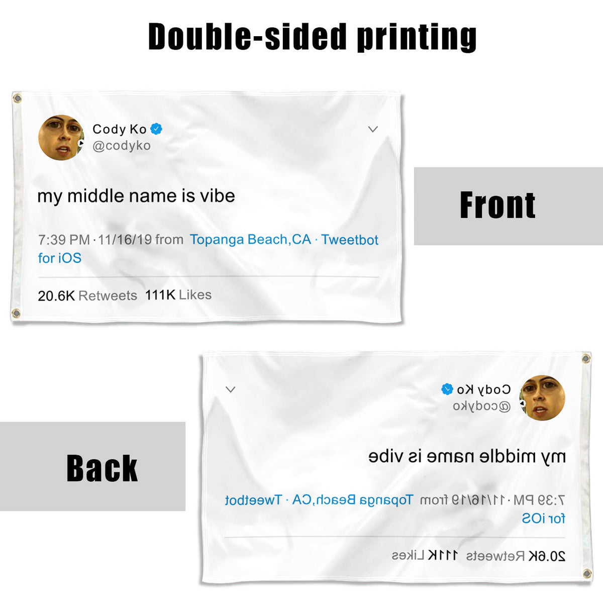 Fyon Cody Ko Funny twitter Banner flag My middle name is vibe Funny Indoor and outdoor banner