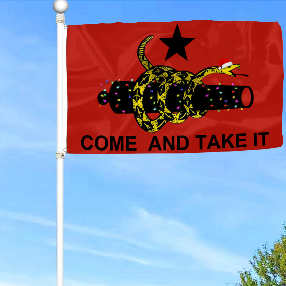Fyon Come And Take It Proud Texas Christmas Grommet Flag Banner