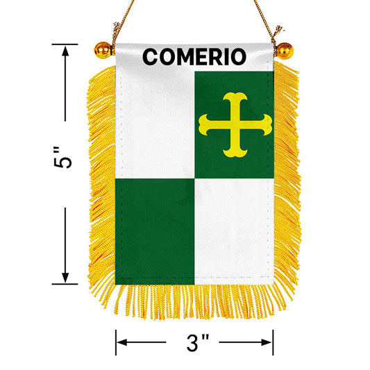 Comerío, Puerto Rico Flag Mini Car Rearview Mirror Flag Banner - 2PC