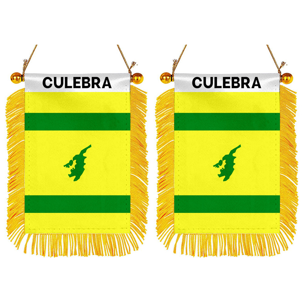 Culebra, Puerto Rico Flag Mini Car Rearview Mirror Flag Banner - 2PC