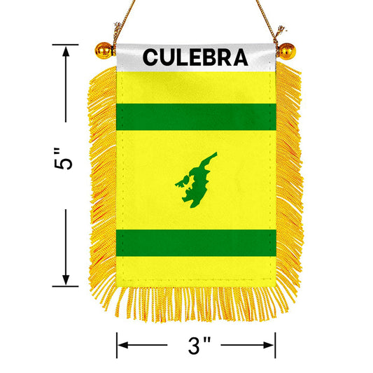 Culebra, Puerto Rico Flag Mini Car Rearview Mirror Flag Banner - 2PC