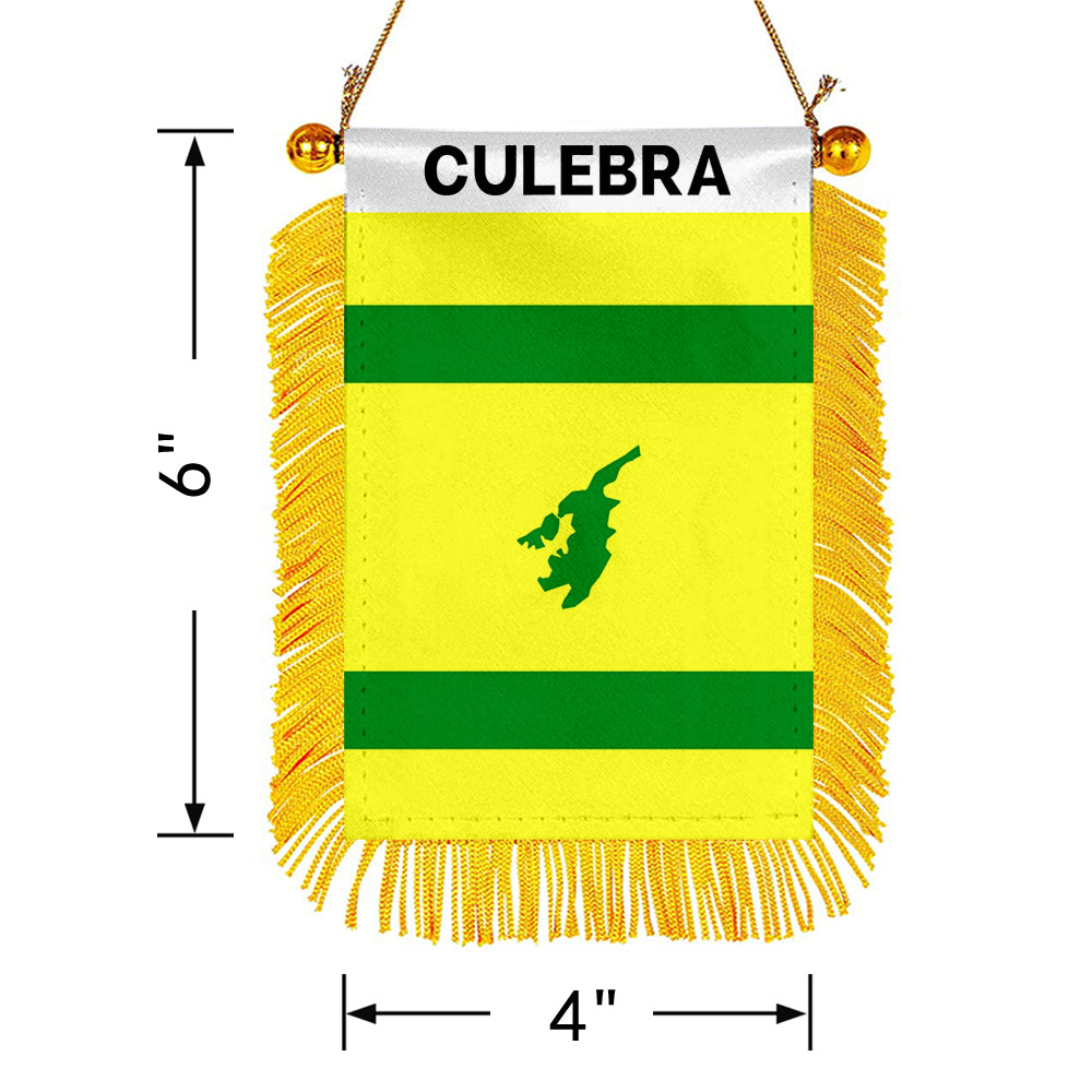 Culebra, Puerto Rico Flag Mini Car Rearview Mirror Flag Banner - 2PC