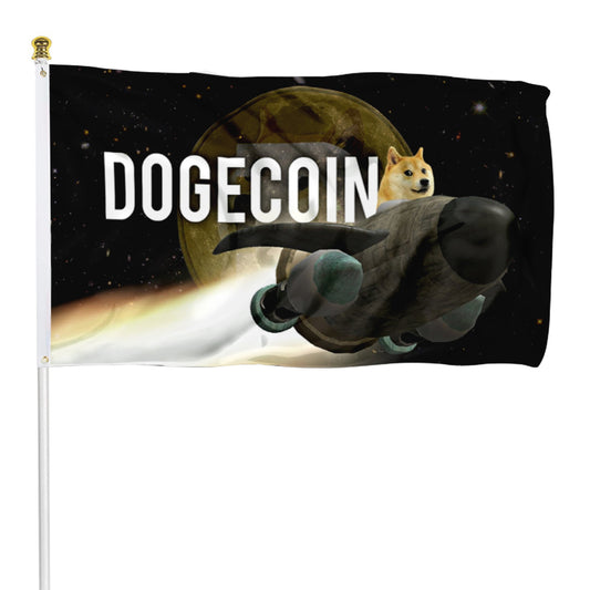Fyon DOGECOIN Bitcoin Dogecoin Spaceship Flag Indoor and outdoor banner