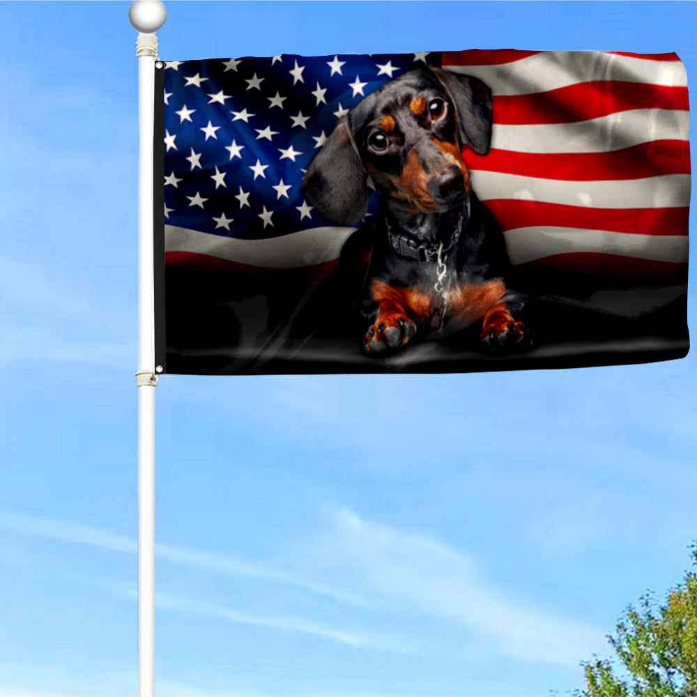 Fyon Dachshund Dog American Flag 41409 Indoor and outdoor banner