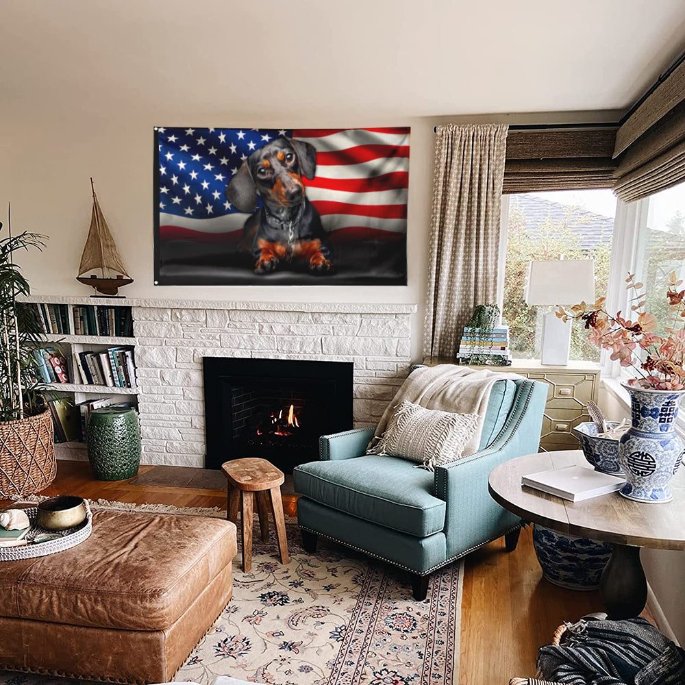 Fyon Dachshund Dog American Flag 41409 Indoor and outdoor banner