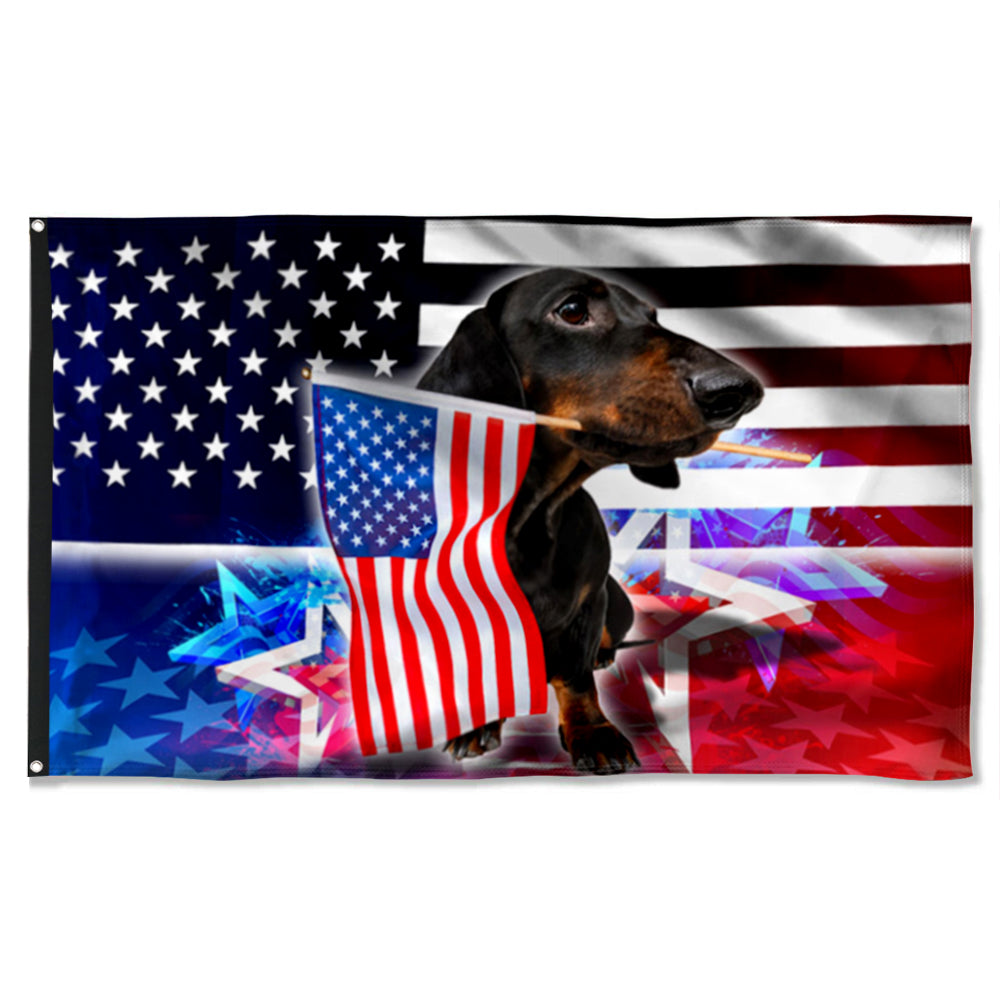 Fyon Dachshund Dog Independence Day 4th Of July Flag 41410 Indoor and outdoor banner