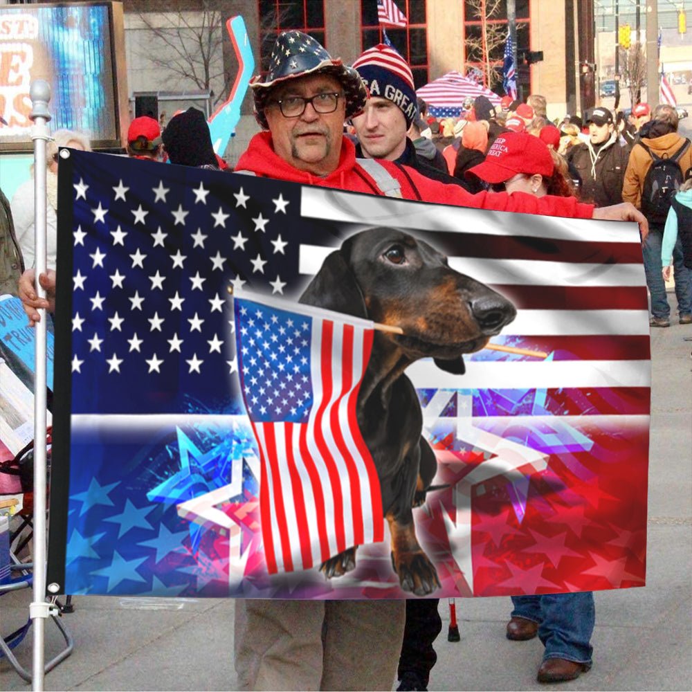 Fyon Dachshund Dog Independence Day 4th Of July Flag 41410 Indoor and outdoor banner