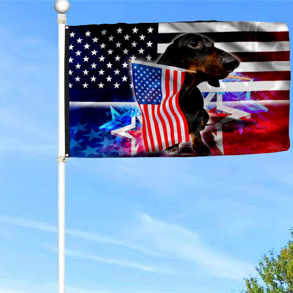 Fyon Dachshund Dog Independence Day 4th Of July Flag 41410 Indoor and outdoor banner