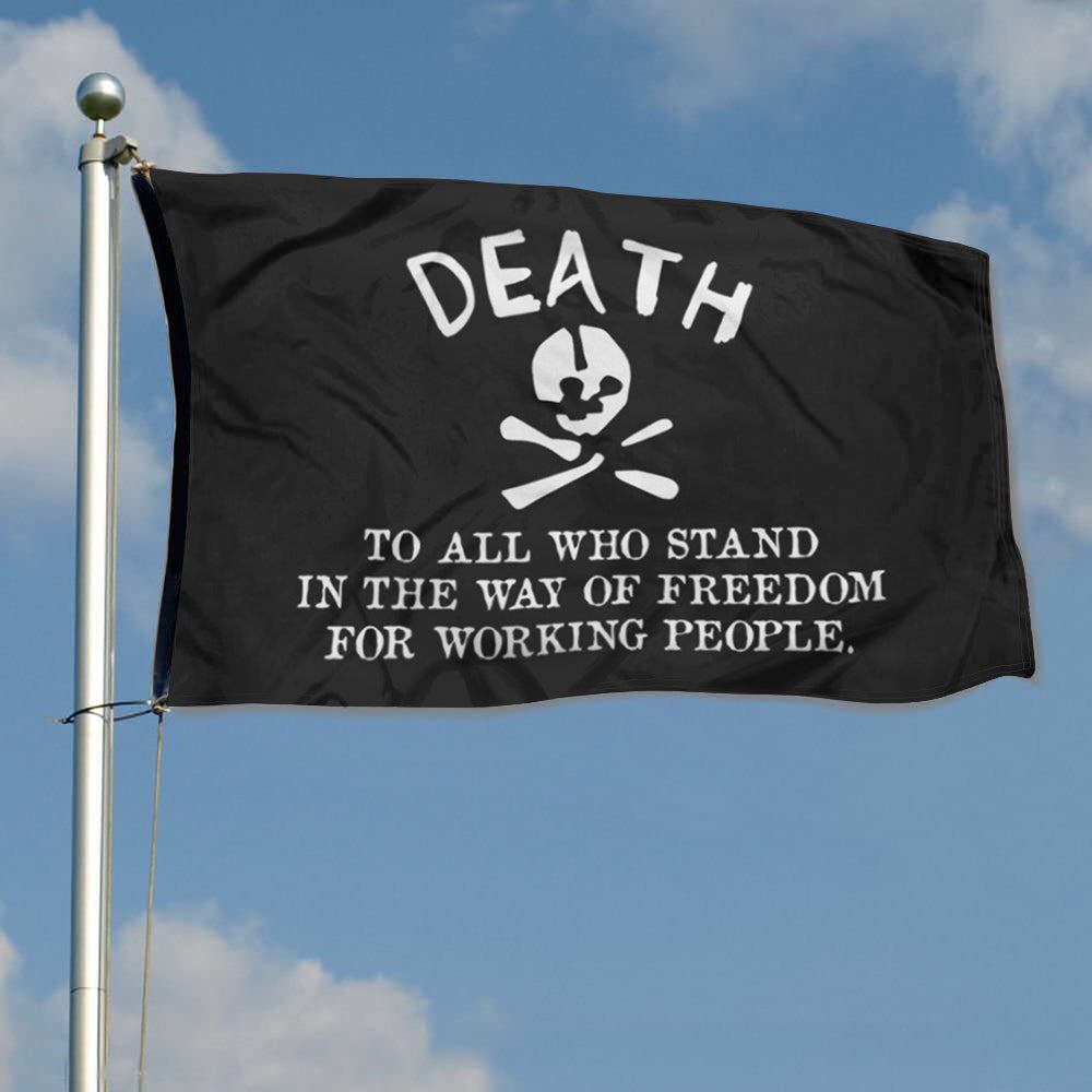 Fyon Death To All Who Stand In The Way Of Freedom For Working People Translated Flag Indoor and outdoor banner