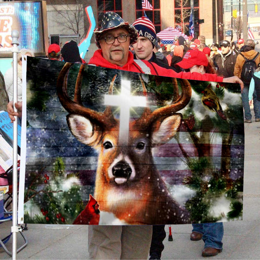 Fyon Deer Winter Cross Christian Flag 41005 Indoor and outdoor banner