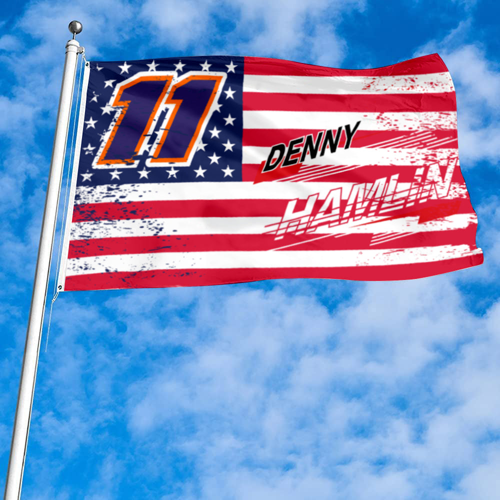 Fyon Denny Hamlin #11 Stars and Stripes Flag Banner