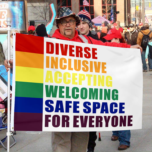 Fyon Diverse List LGBTQ Peace Love USA Flag Indoor and Outdoor Banner