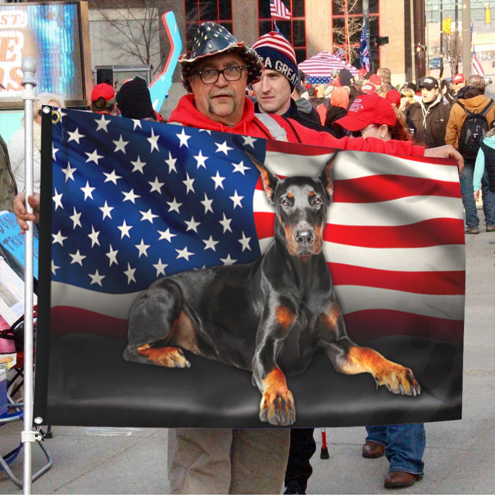 Fyon Dobermann Dog American Flag 41411 Indoor and outdoor banner