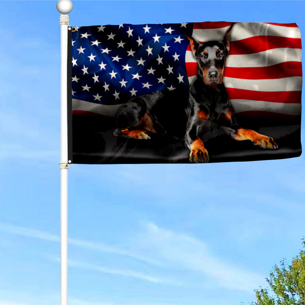 Fyon Dobermann Dog American Flag 41411 Indoor and outdoor banner