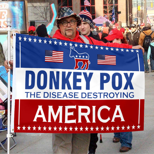 Fyon Donkey Pox The Disease Destroying America Flag  Indoor and Outdoor Banner