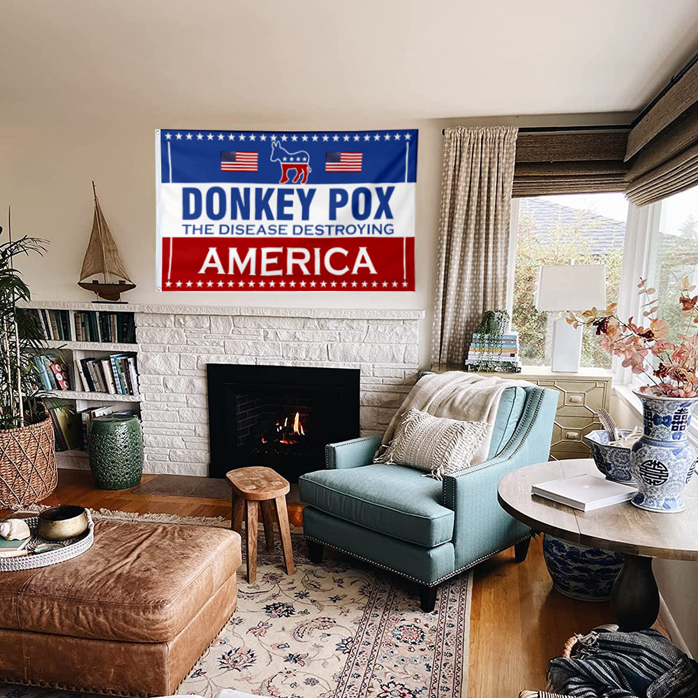 Fyon Donkey Pox The Disease Destroying America Flag Indoor and Outdoor Banner